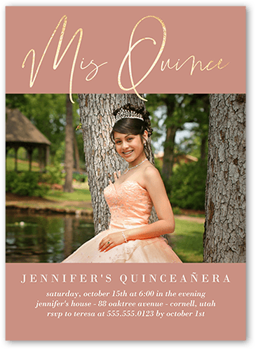 My Quinceanera Birthday Invitation, Pink, 5x7 Flat, Standard Smooth Cardstock, Square