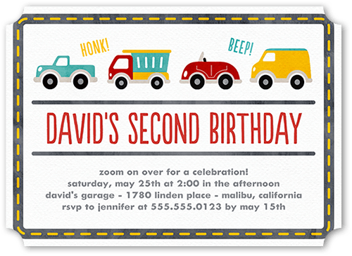 Birthday Cars Birthday Invitation, Grey, 5x7 Flat, Pearl Shimmer Cardstock, Ticket, White