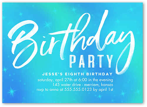 Bright Birthday Birthday Invitation, Blue, 5x7, Pearl Shimmer Cardstock, Square