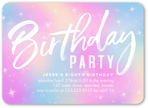 Bright Birthday Birthday Invitation, Pink, 5x7, Pearl Shimmer Cardstock, Rounded