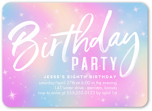 Bright Birthday Birthday Invitation, Pink, 5x7 Flat, Pearl Shimmer Cardstock, Rounded