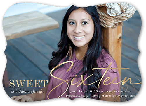 A Sweet Sixteen Birthday Invitation, Yellow, 5x7 Flat, 100% Recycled Cardstock , Bracket