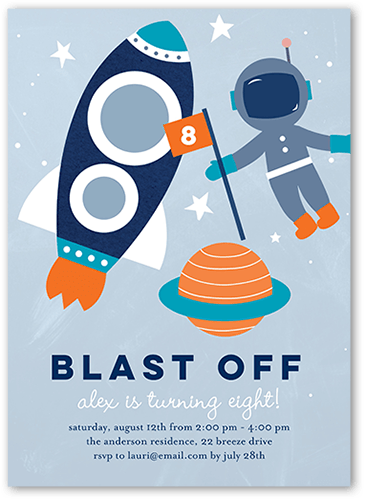 Astronaut Explorer Birthday Invitation, Blue, 5x7 Flat, Matte, Signature Smooth Cardstock, Square, Blue
