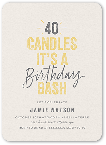 Captivating Candles Birthday Invitation, Beige, 5x7 Flat, Matte, Signature Smooth Cardstock, Rounded, Antique White