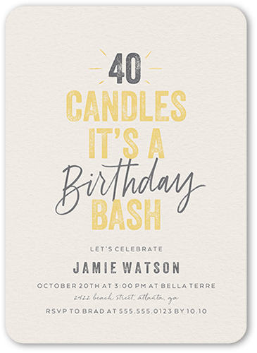 Captivating Candles Birthday Invitation, Beige, 5x7 Flat, Pearl Shimmer Cardstock, Rounded