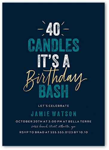 Captivating Candles Birthday Invitation, Blue, 5x7 Flat, 100% Recycled Cardstock , Square, Navy