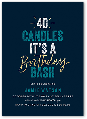 Captivating Candles Birthday Invitation, Blue, 5x7 Flat, Standard Smooth Cardstock, Square