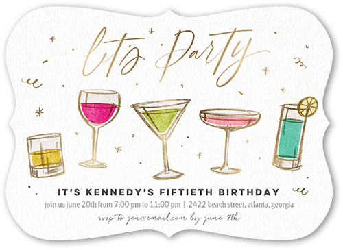 Classy Cocktails Birthday Invitation, White, 5x7 Flat, Matte, Signature Smooth Cardstock, Bracket