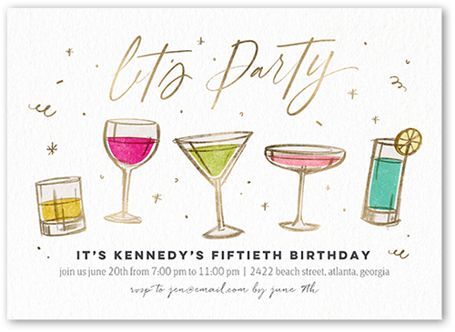 Classy Cocktails Birthday Invitation, White, 5x7 Flat, Matte, Signature Smooth Cardstock, Square