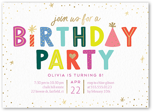 Candles And Caps Birthday Invitation, White, 5x7 Flat, Standard Smooth Cardstock, Square