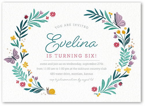 Flora Factor Birthday Invitation, White, 5x7 Flat, Pearl Shimmer Cardstock, Square