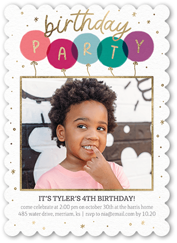 Poppin Party Birthday Invitation, Pink, 5x7 Flat, Pearl Shimmer Cardstock, Scallop