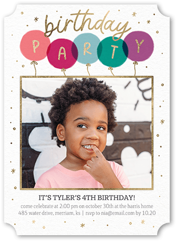 Poppin Party Birthday Invitation, Pink, 5x7 Flat, Pearl Shimmer Cardstock, Ticket