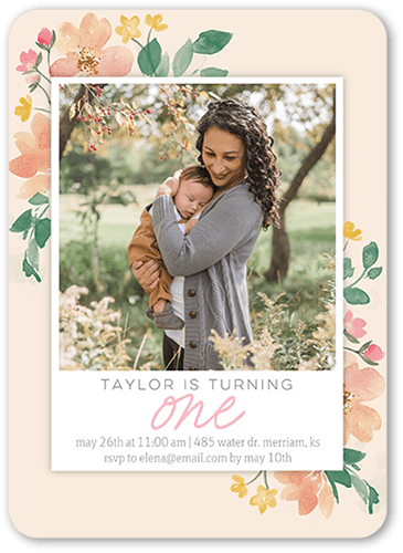 Sweetest Floral Birthday Invitation, Orange, 5x7 Flat, Matte, Signature Smooth Cardstock, Rounded