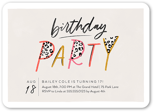 Wild Child Birthday Invitation, Grey, 5x7, Pearl Shimmer Cardstock, Rounded