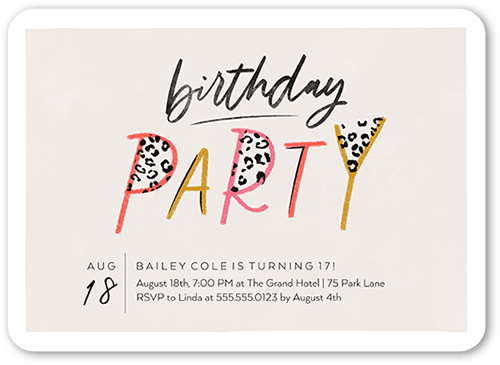 Wild Child Birthday Invitation, Grey, 5x7 Flat, Standard Smooth Cardstock, Rounded