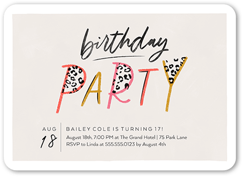 Wild Child Birthday Invitation, Grey, 5x7 Flat, Matte, Signature Smooth Cardstock, Rounded