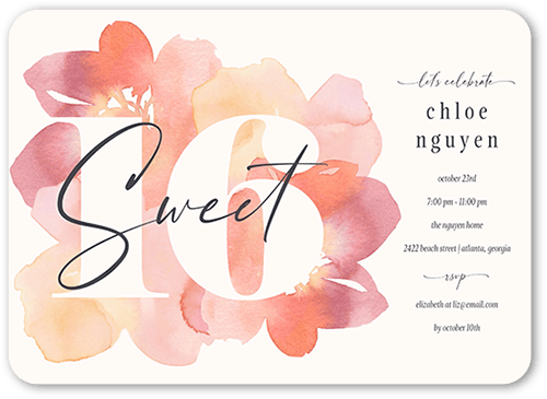 Fancy Flowers Birthday Invitation, Pink, 5x7 Flat, 100% Recycled Cardstock , Rounded
