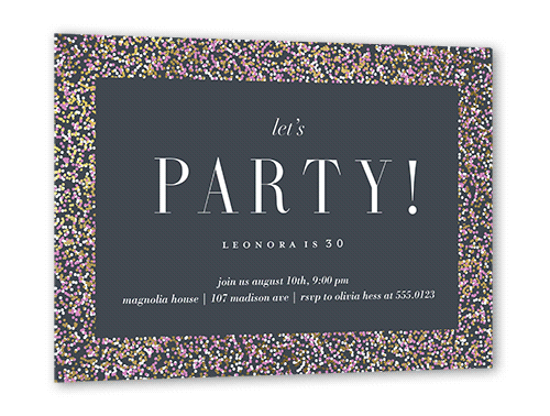 Filigree Frame Birthday Invitation, Purple, Gold Foil, 5x7 Flat, Pearl Shimmer Cardstock, Square