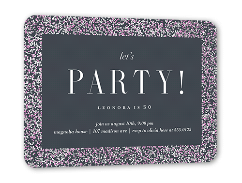Filigree Frame Birthday Invitation, Purple, Silver Foil, 5x7 Flat, Matte, Signature Smooth Cardstock, Rounded