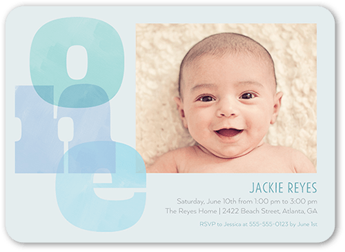 Blended Big One Birthday Invitation, Blue, 5x7 Flat, Standard Smooth Cardstock, Rounded, Sea