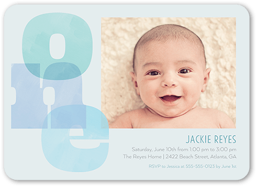 Blended Big One Birthday Invitation, Blue, 5x7 Flat, Matte, Signature Smooth Cardstock, Rounded