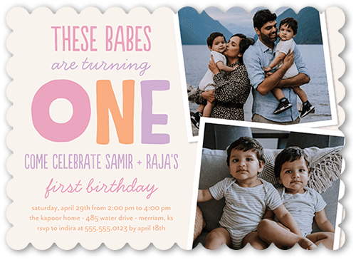 Turning One Birthday Invitation, Pink, 5x7 Flat, Pearl Shimmer Cardstock, Scallop
