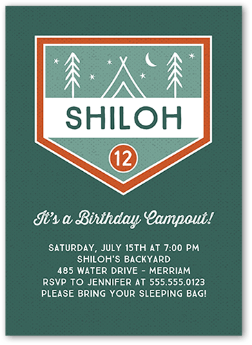 Party Scout Birthday Invitation, Green, 5x7 Flat, Standard Smooth Cardstock, Square