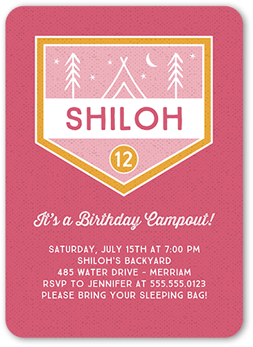 Party Scout Birthday Invitation, Pink, 5x7 Flat, Pearl Shimmer Cardstock, Rounded