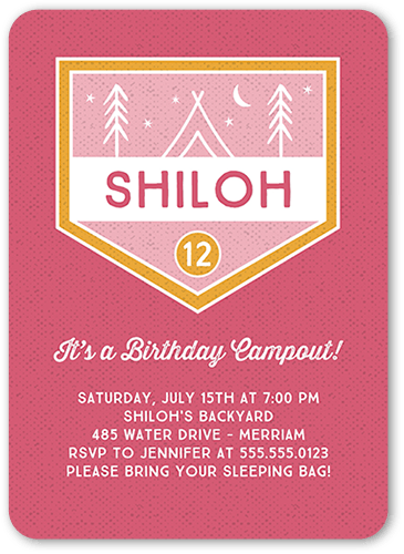 Party Scout Birthday Invitation, Pink, 5x7 Flat, Standard Smooth Cardstock, Rounded, Lipstick