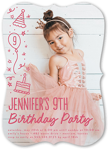 Cascading Cheer Birthday Invitation, Pink, 5x7 Flat, Pearl Shimmer Cardstock, Bracket