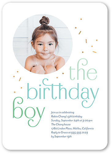 Splendid Sentiment Birthday Invitation, Green, 5x7 Flat, 100% Recycled Cardstock , Rounded