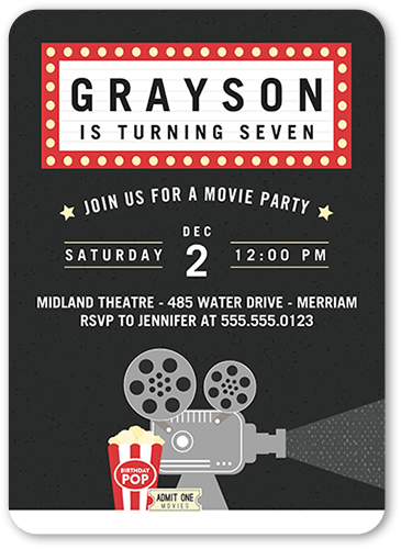 Movie Moment Birthday Invitation, Black, 5x7 Flat, Matte, Signature Smooth Cardstock, Rounded, Black