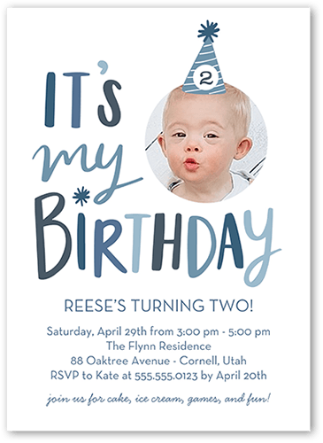 Candid Cap Birthday Invitation, Blue, 5x7 Flat, Pearl Shimmer Cardstock, Square
