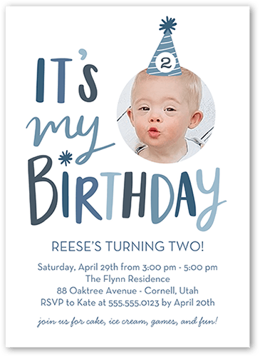 Candid Cap Birthday Invitation, Blue, 5x7 Flat, Standard Smooth Cardstock, Square