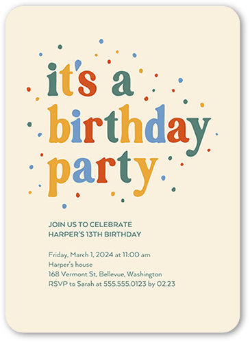 Dotted Display Birthday Invitation, Rounded Corners