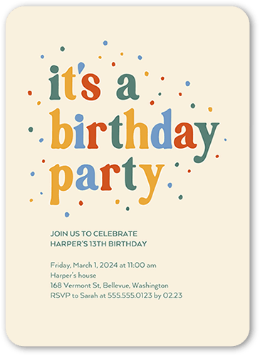 Dotted Display Birthday Invitation, Yellow, 5x7 Flat, Standard Smooth Cardstock, Rounded