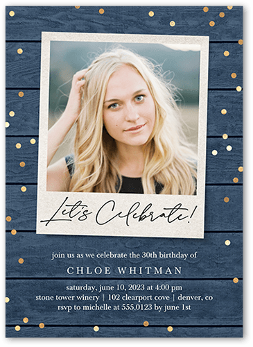 Candid Centerpiece Birthday Invitation, Blue, 5x7 Flat, Standard Smooth Cardstock, Square, Navy