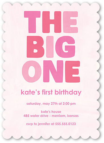 Boldly Bannered Birthday Invitation, Pink, 5x7 Flat, Matte, Signature Smooth Cardstock, Scallop