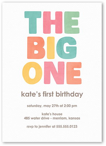 Boldly Bannered Birthday Invitation, White, 5x7 Flat, Pearl Shimmer Cardstock, Square, White
