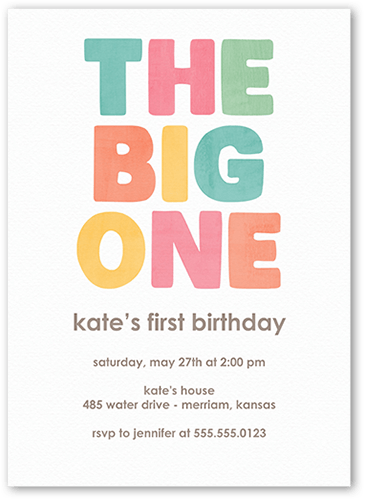 Boldly Bannered Birthday Invitation, White, 5x7 Flat, Luxe Double-Thick Cardstock, Square