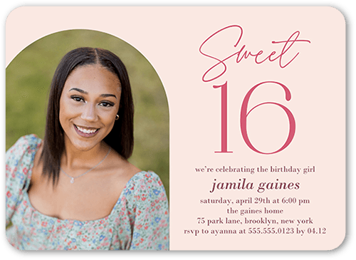 Amazing Arch Birthday Invitation, Pink, none, 5x7 Flat, Pearl Shimmer Cardstock, Rounded, Chenille
