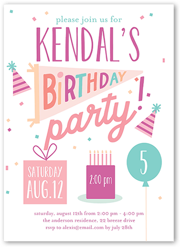 Essential Elements Birthday Invitation, Pink, 5x7 Flat, Luxe Double-Thick Cardstock, Square, Rose