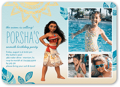 Disney Moana Celebration Birthday Invitation, Blue, 5x7 Flat, Pearl Shimmer Cardstock, Rounded