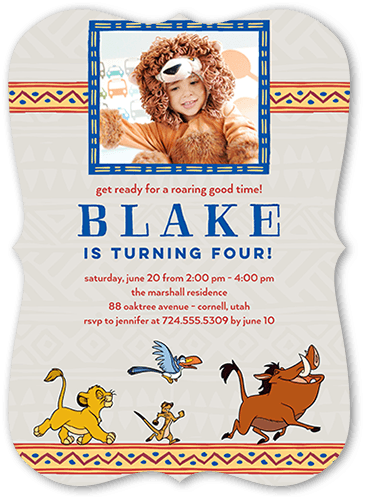 Disney The Lion King Birthday Birthday Invitation, Grey, 5x7, Matte, Signature Smooth Cardstock, Bracket