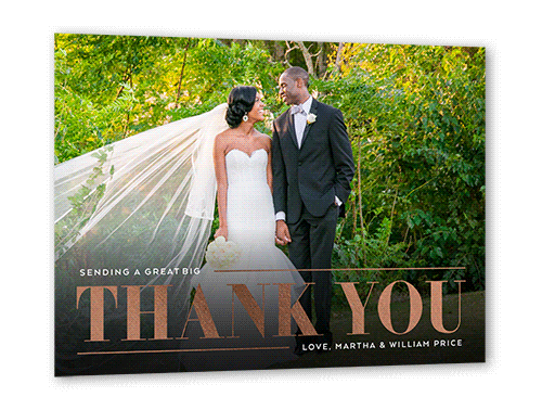 Big Bold Thanks Thank You Card, Rose Gold Foil, White, 5x7, Luxe Double-Thick Cardstock, Square