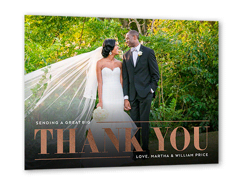 Big Bold Thanks Thank You Card, Rose Gold Foil, White, 5x7 Flat, Pearl Shimmer Cardstock, Square, White