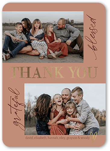 Blessed Fringe Thank You Card, Pink, 5x7 Flat, Pearl Shimmer Cardstock, Rounded, Terracotta