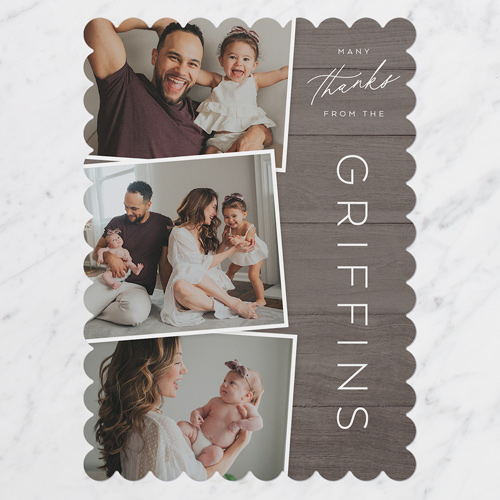 Gratitude Family Thank You Card, Brown, 5x7 Flat, Pearl Shimmer Cardstock, Scallop