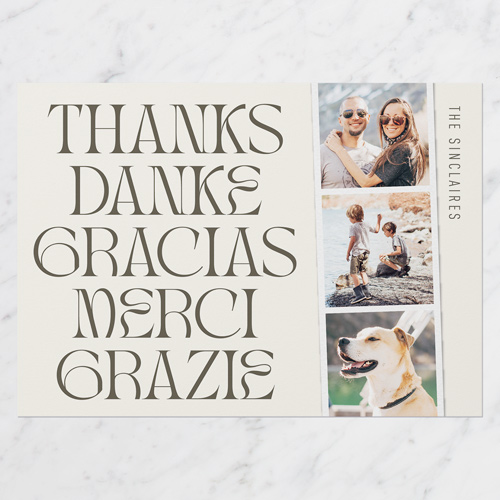Multilingual Thank You Card, Beige, 5x7 Flat, 100% Recycled Cardstock , Square